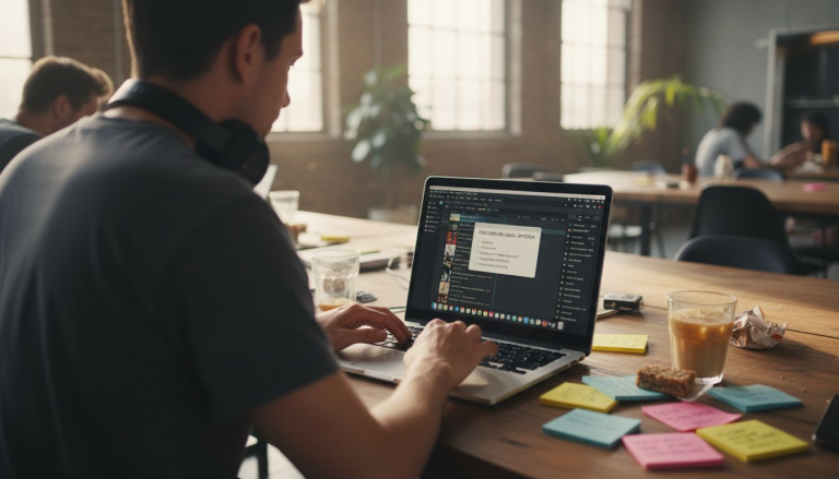 Indie musician working in compact urban studio