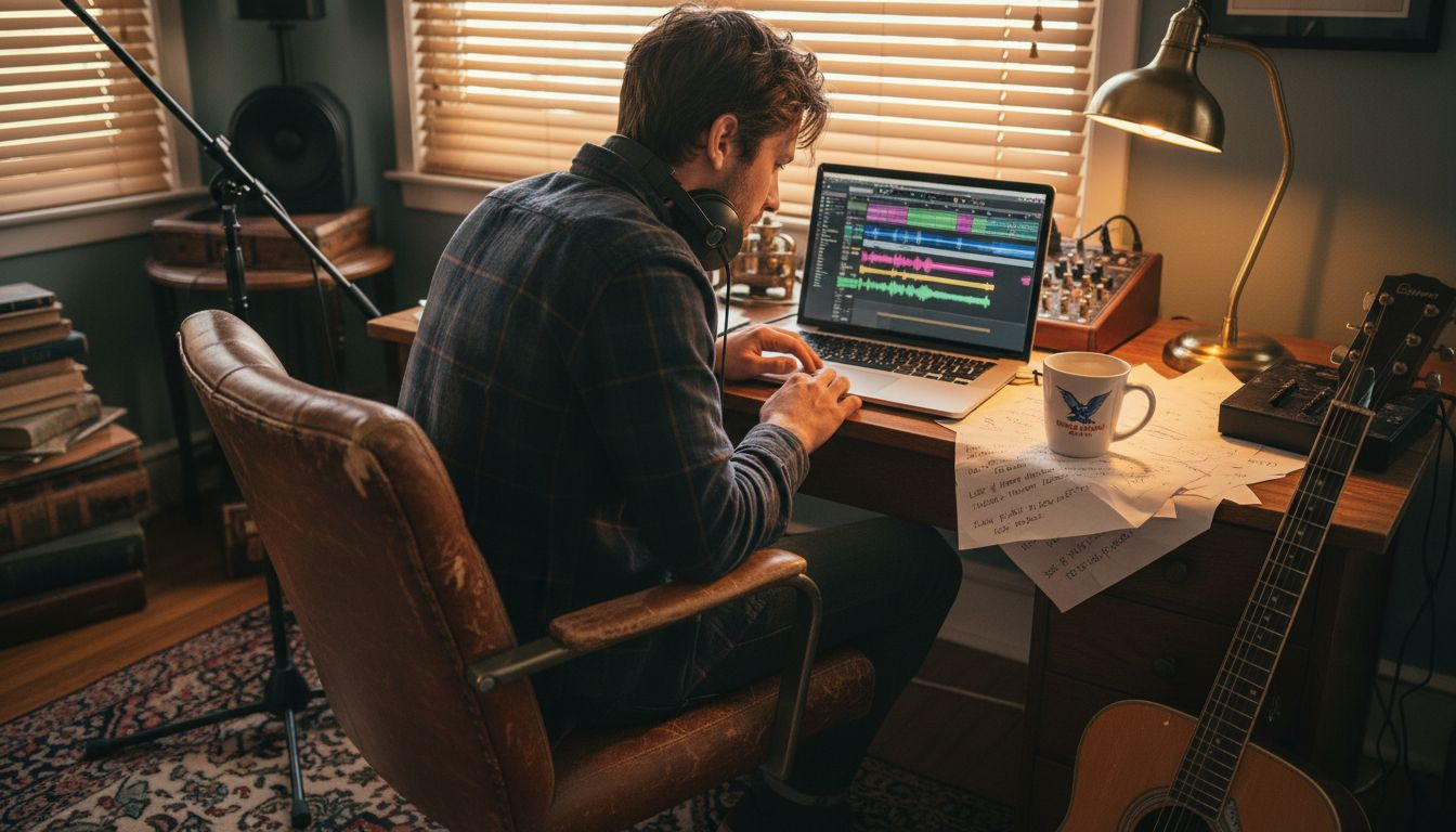 Emerging artist working in home studio