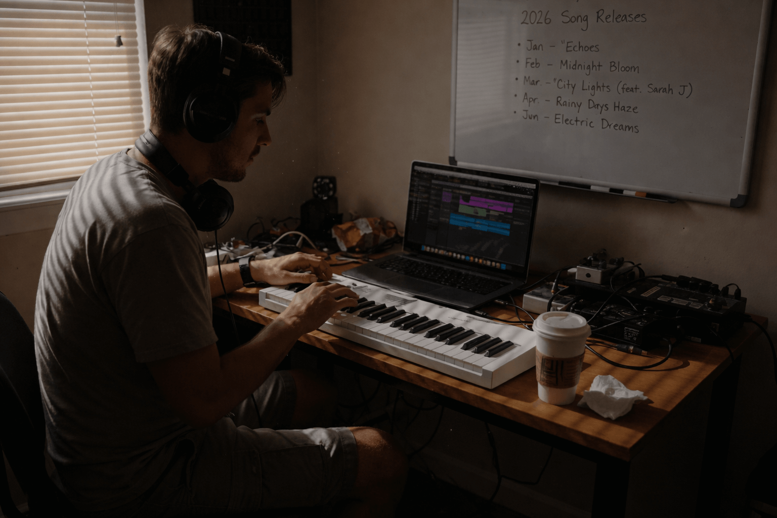 Independent artist in spare-bedroom music studio 2026