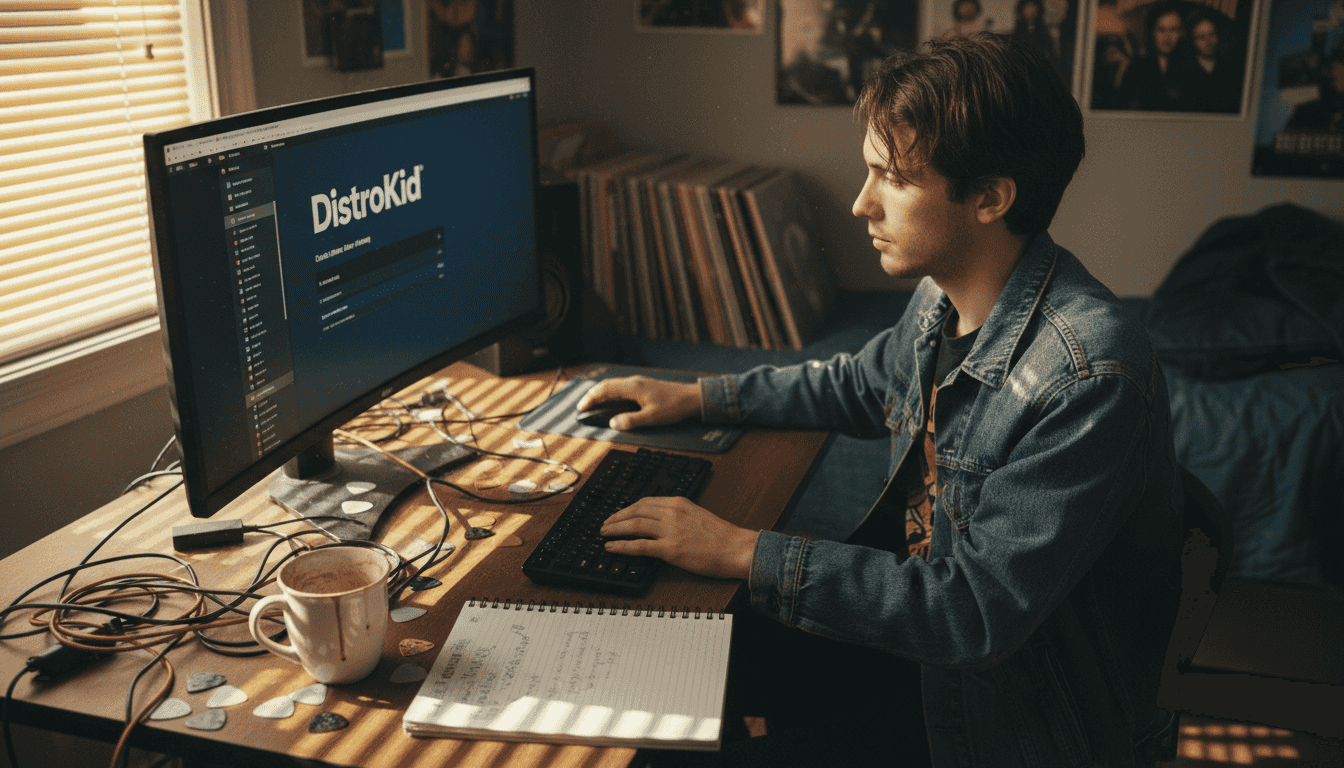 Indie musician uploading tracks to aggregator