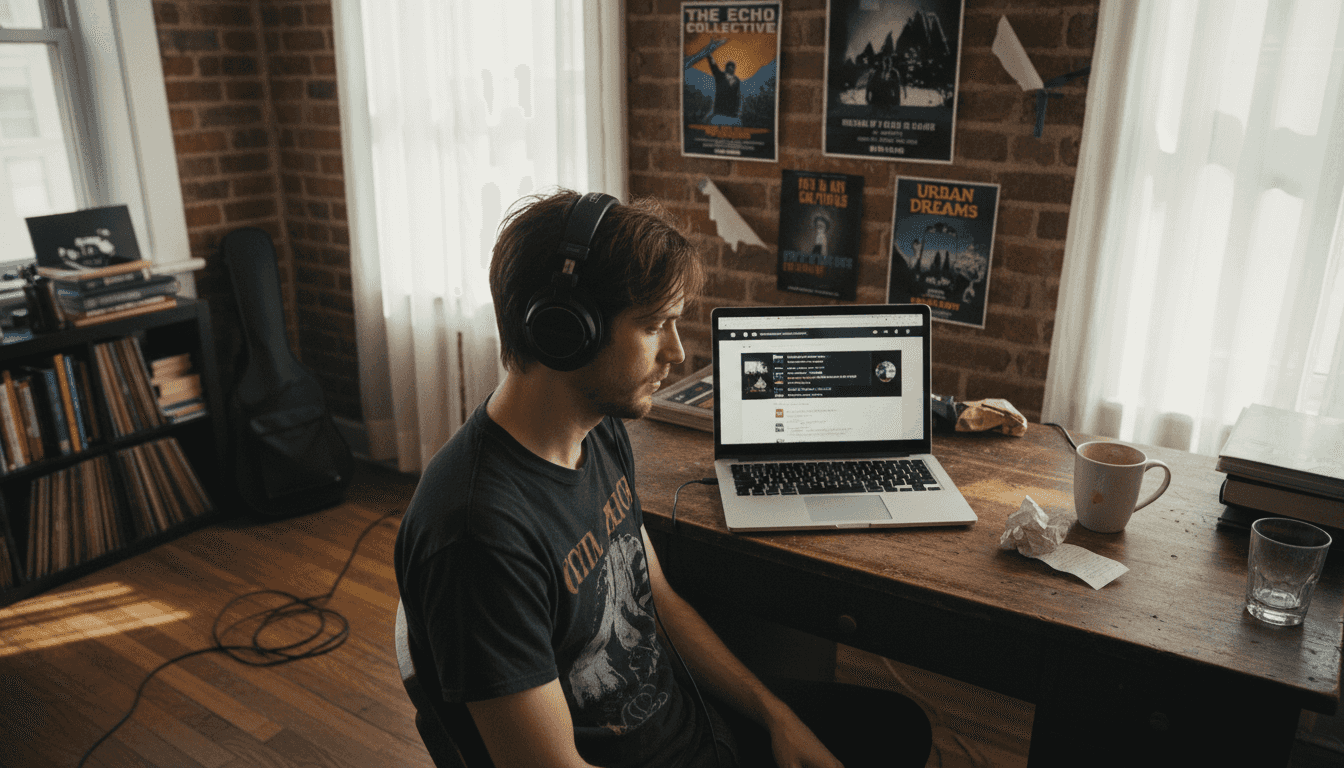 Musician uploads music to streaming platform