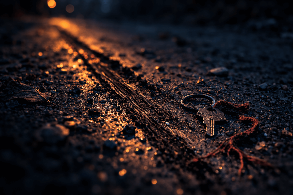 Close-up of a drag scrape through gravel under warm light, representing the visible evidence of hidden pain in “Drag Path”