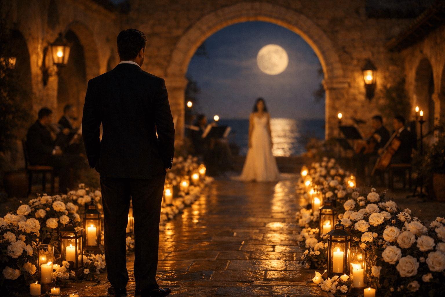 Moonlit wedding in a courtyard