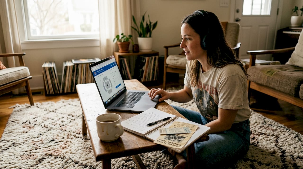 Woman supporting favorite artist at home