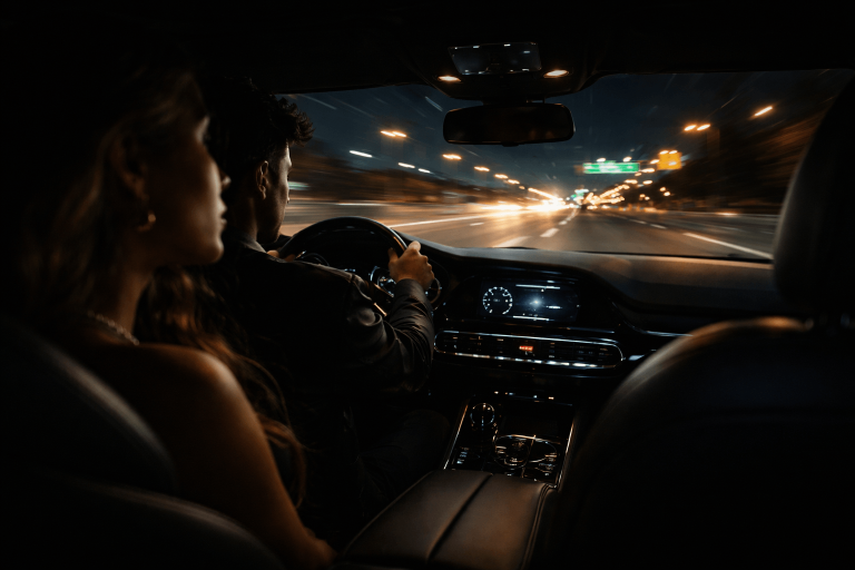 Cinematic night-drive scene symbolizing Don Toliver’s “E85” as a song about speed, desire, risk, and emotional surrender