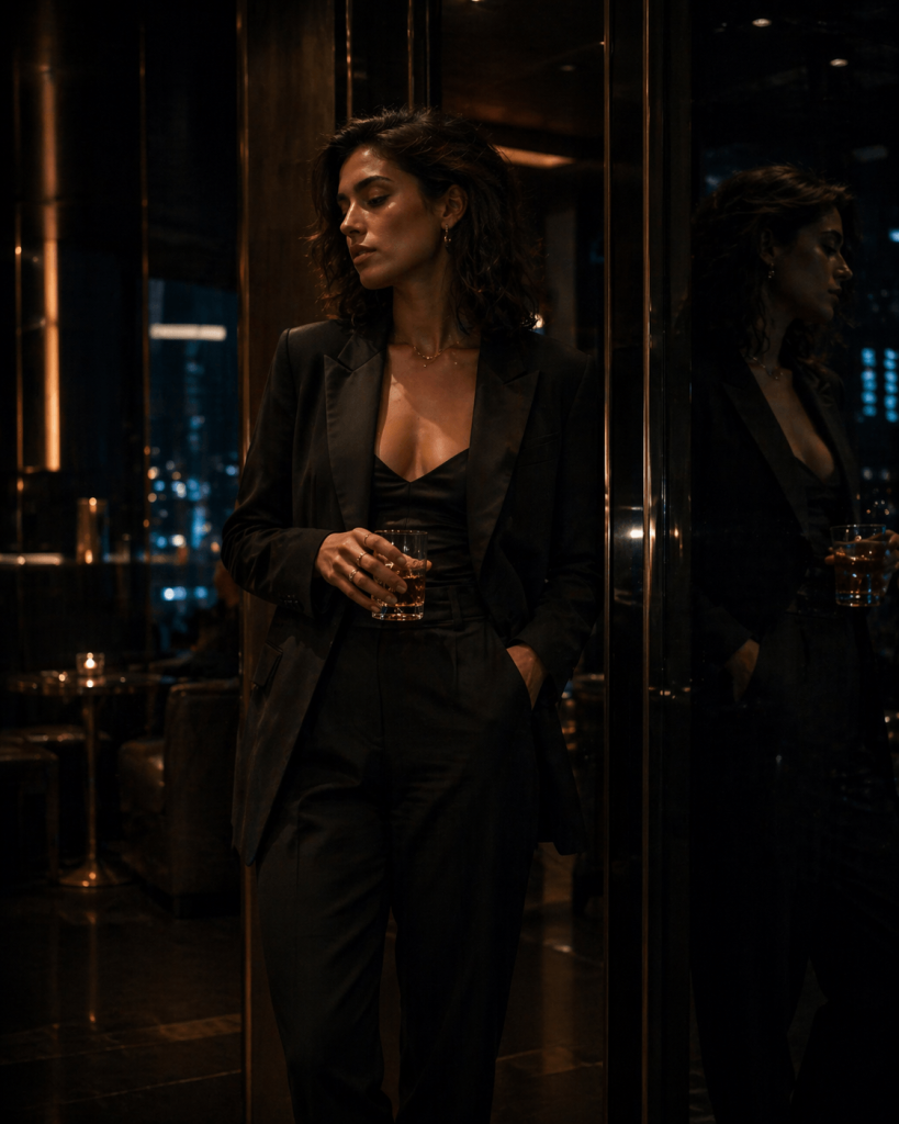 Moody editorial image of a solitary figure in reflective nightlife shadows representing nocturnal identity in “Dracula” by Tame Impala and Jennie