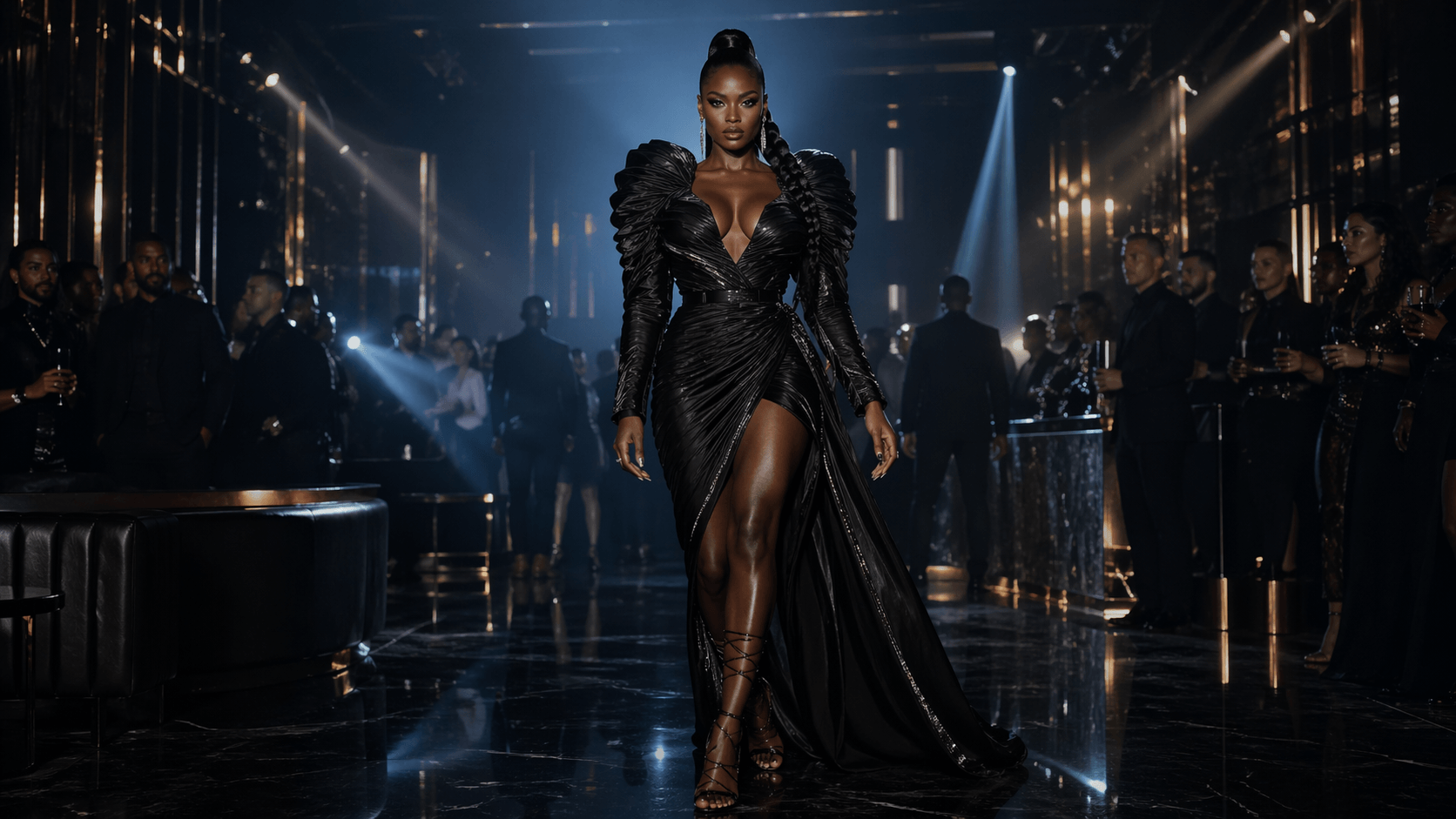 Lady Gaga and Doechii Runway meaning visualized as a confident fashion-club entrance under cinematic lights