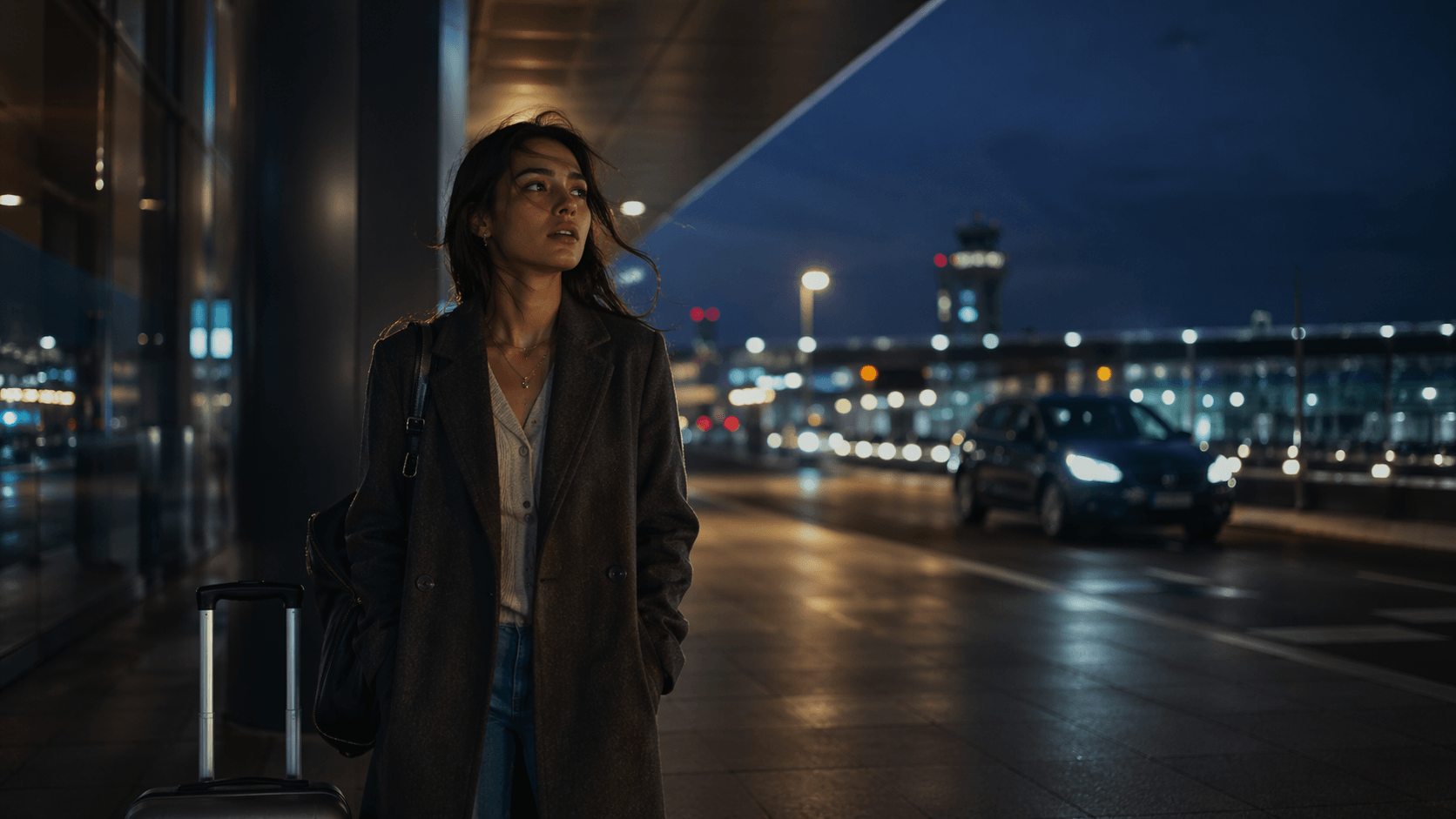 Cinematic night portrait symbolizing the longing and travel fantasy behind PinkPantheress’ “Stateside”