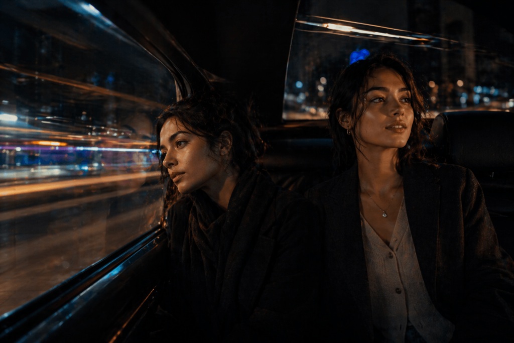 Editorial image of motion, glamour, and emotional acceleration inspired by PinkPantheress and Zara Larsson’s “Stateside”