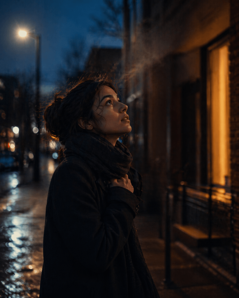 Moody cold-weather editorial image representing the longing and vulnerability in PinkPantheress’ “Stateside”