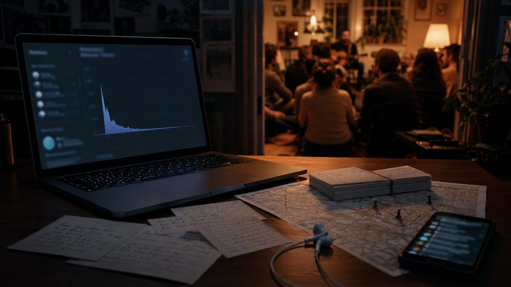 Cozy contrast of work and gathering