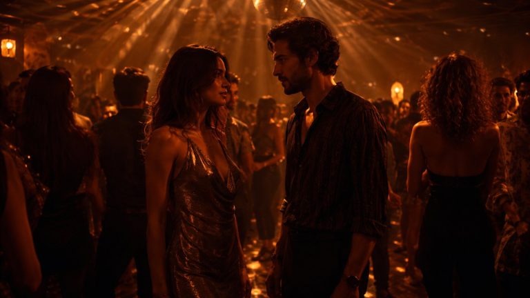 Cinematic dancefloor scene showing two people about to connect through music and movement, inspired by ANOTR and 54 Ultra’s “Talk To You.”