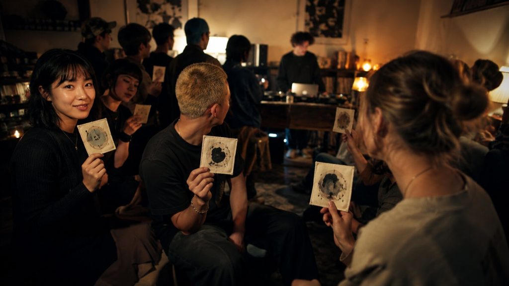 Fans gathered at an intimate listening-room ritual showing emotional connection to an artist brand.
