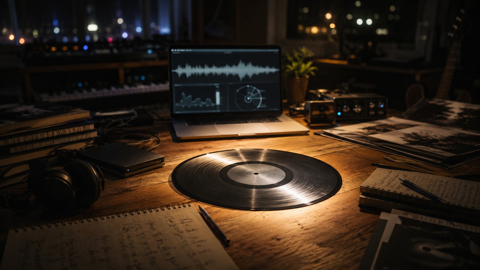 Independent artist studio with one highlighted music release symbolizing a first single strategy.