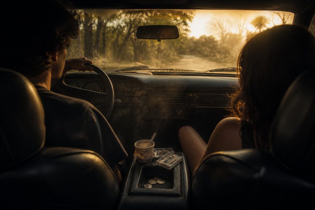 Teenage Florida car memory with smoke and sunset, reflecting the nostalgic first verse of Dominic Fike’s “White Keys”
