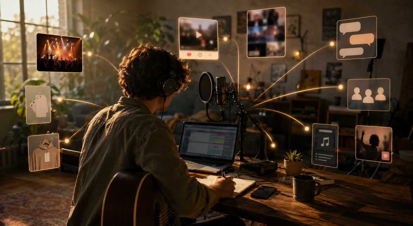 Creative workspace with digital connections