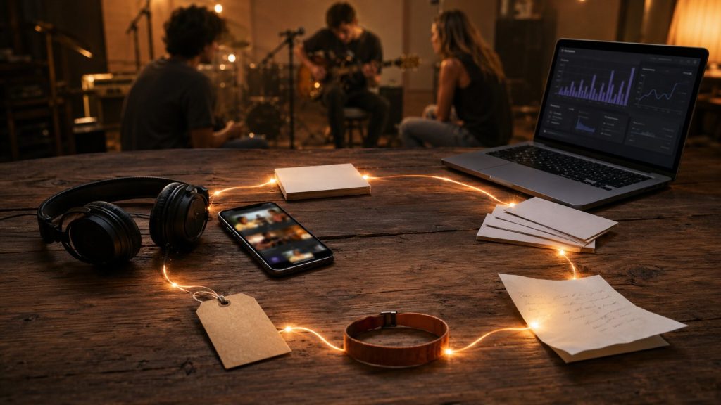 Creative workspace with glowing connections