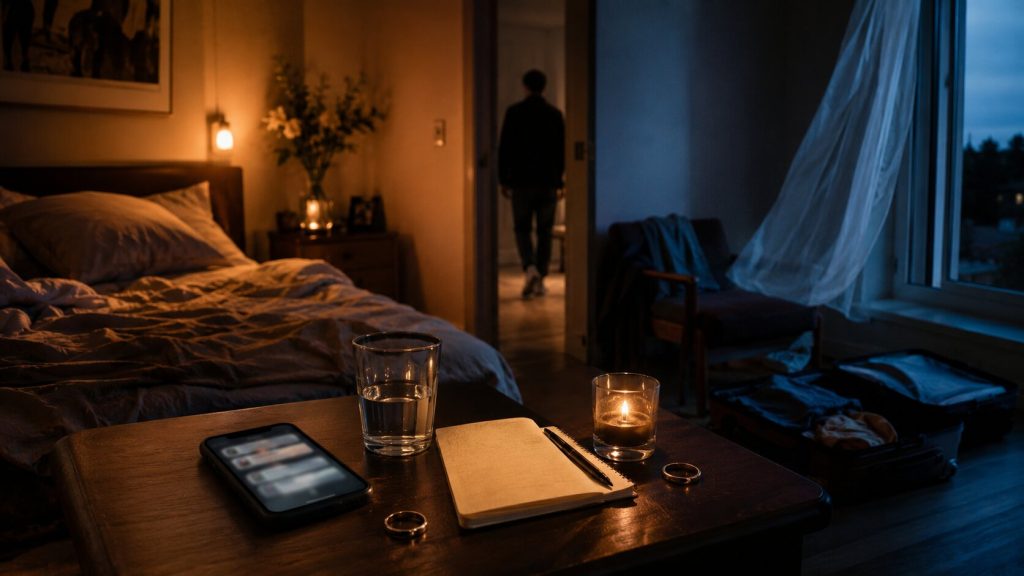 Quiet departure in a dim room