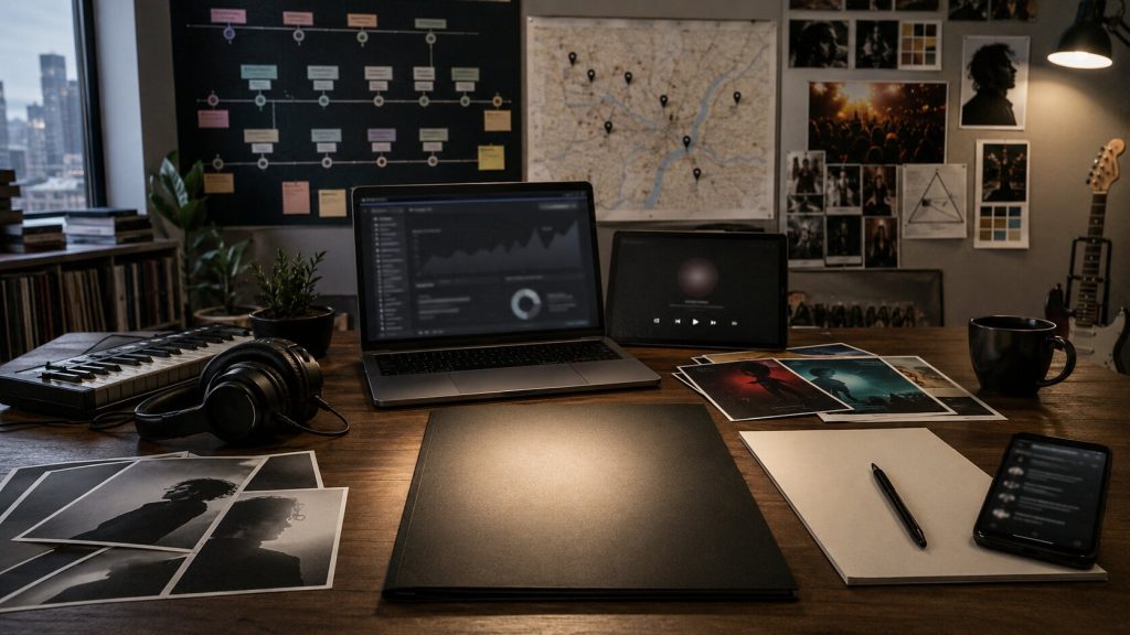 Creative music studio planning session