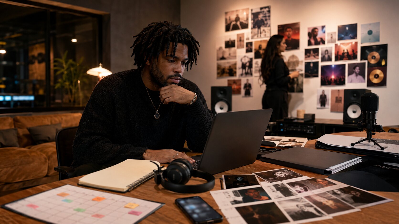 Focused creativity in a studio workspace