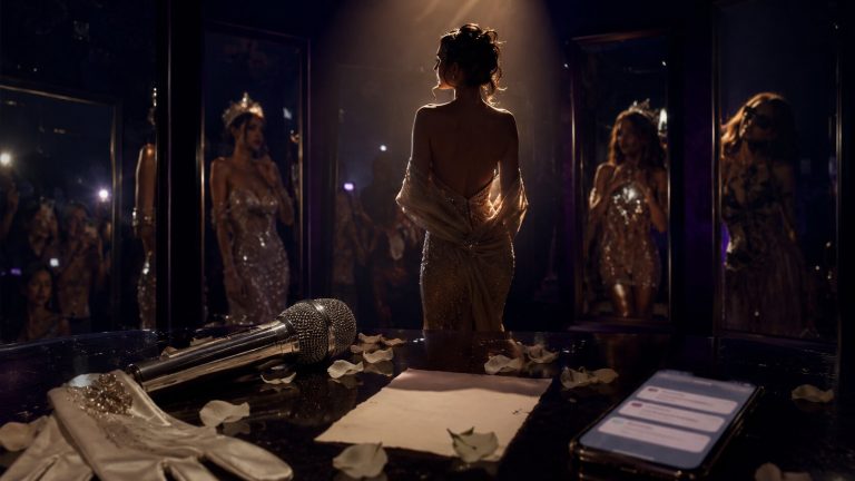 Glamorous backstage reflections and glamour