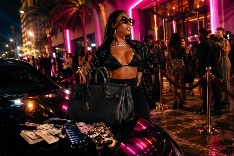 Glamorous nightlife at the club entrance