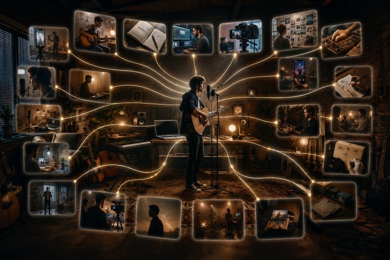 Creative studio connected by light trails