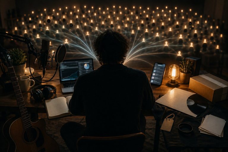 Creative workspace with glowing connections