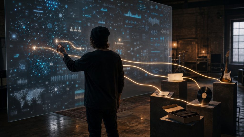 Futuristic studio with interactive light paths