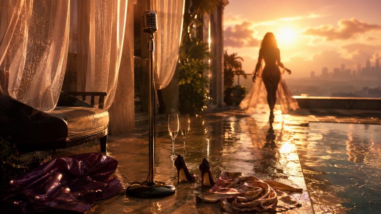 Golden hour afterglow on the terrace