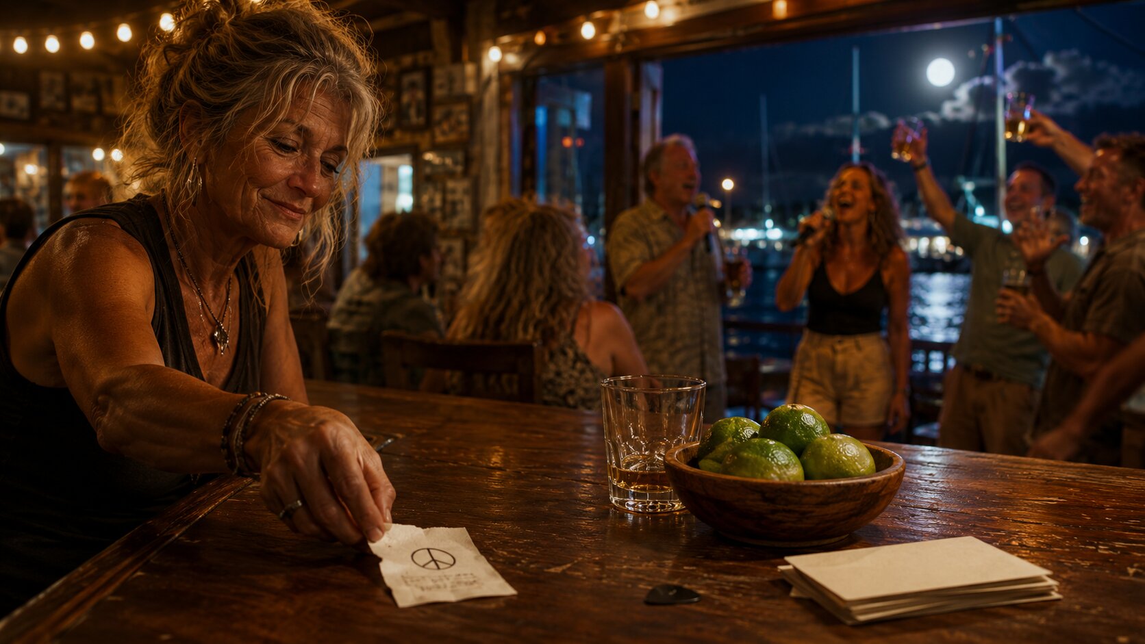 Nighttime bar vibes at the marina