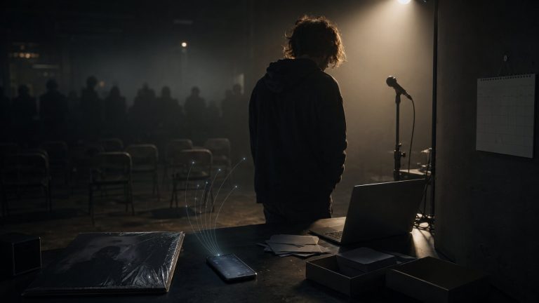 Quiet rehearsal in dim studio