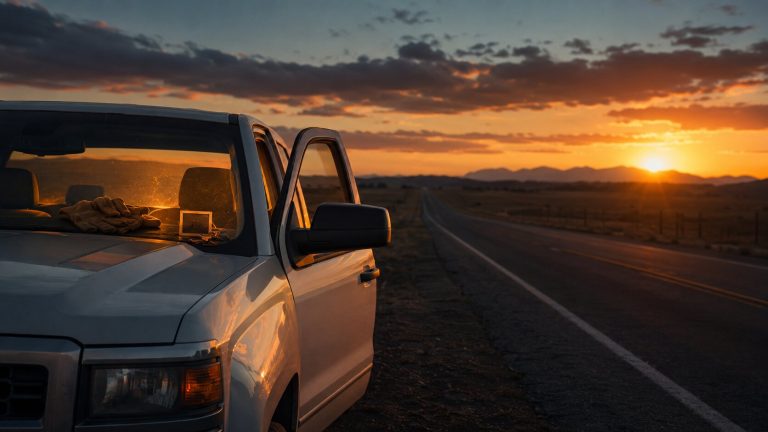 Sunset drive through open roads