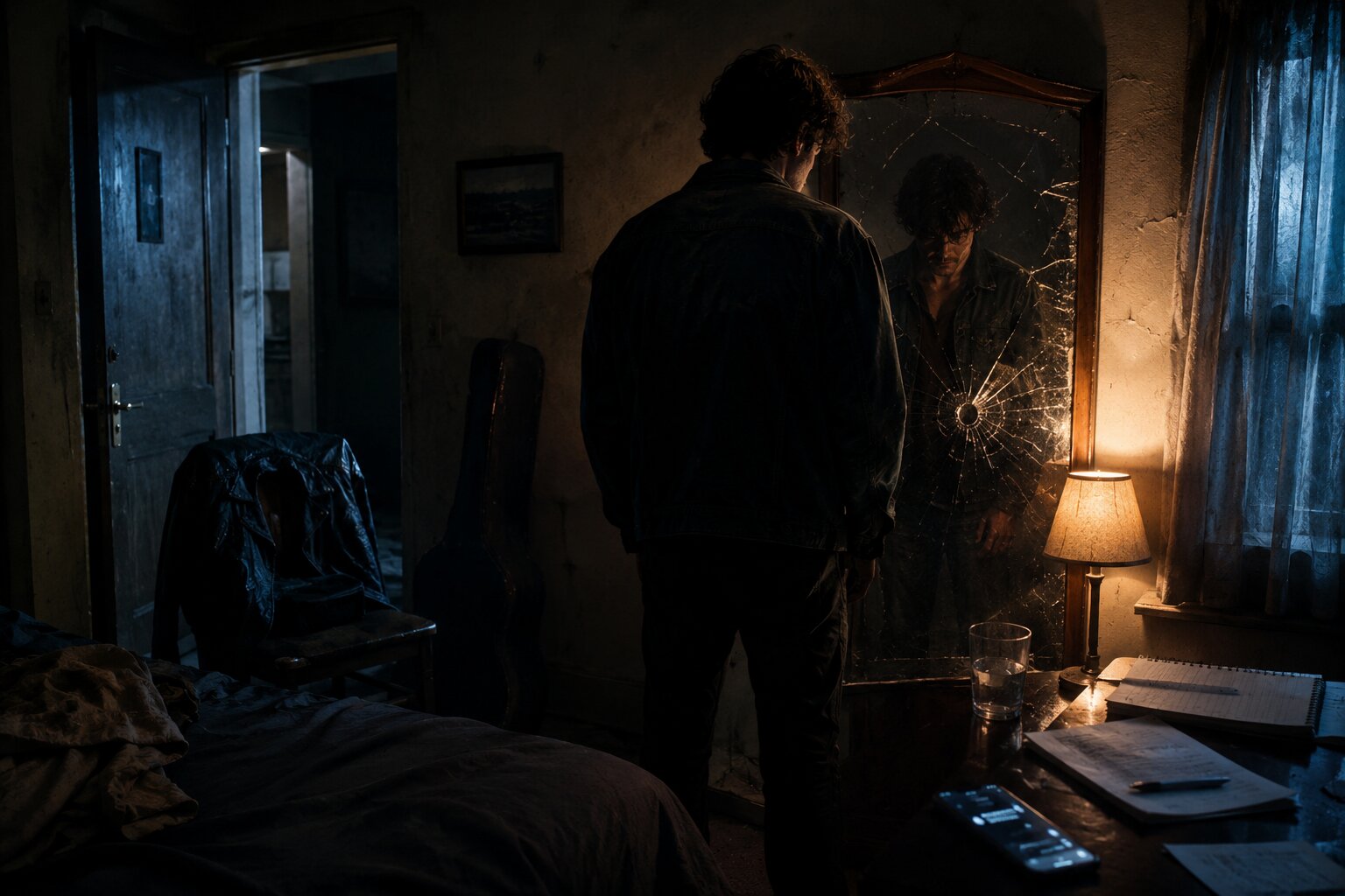Reflecting solitude in a dim room