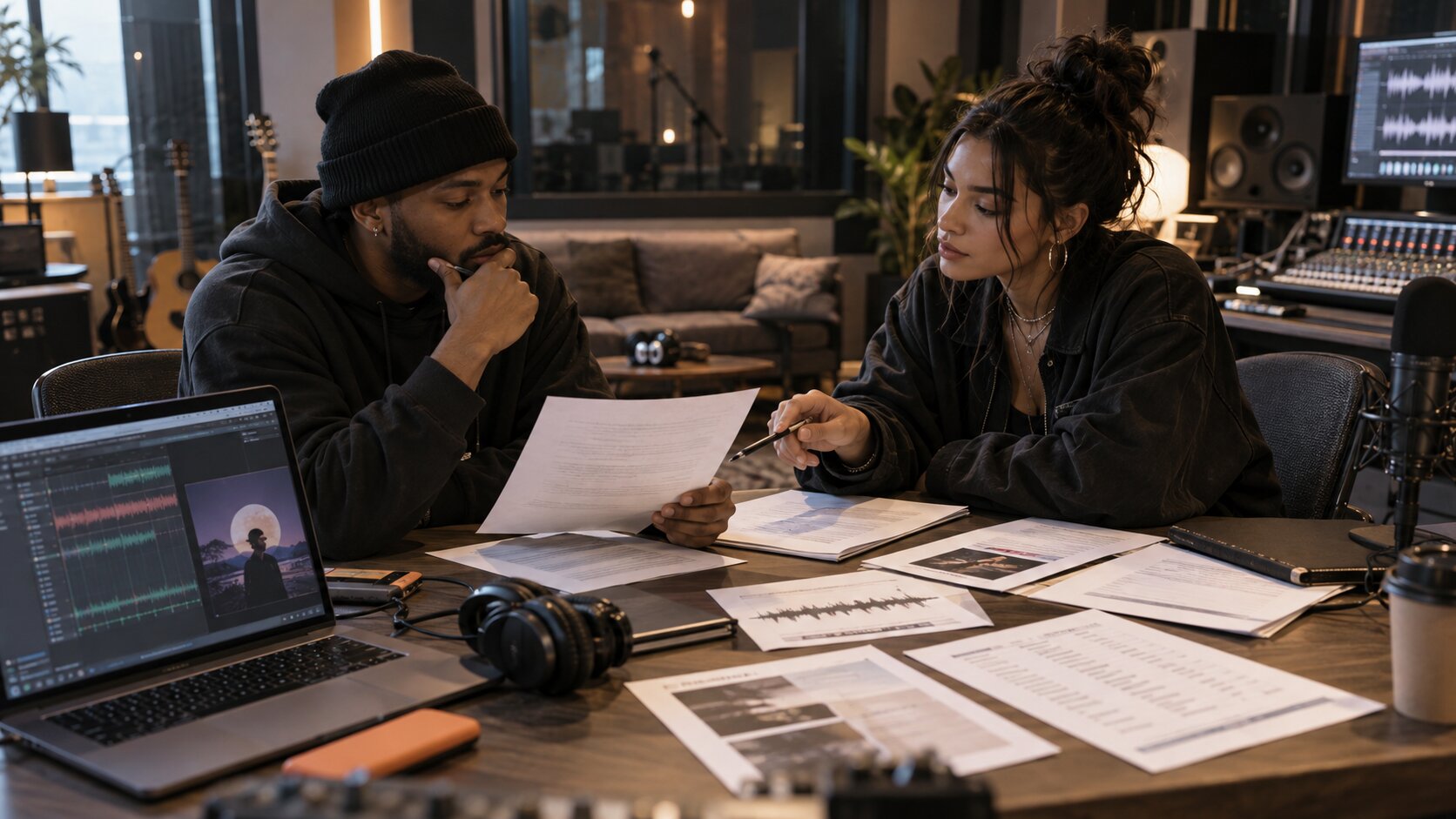 Collaborative Session in a Warm Music Studio